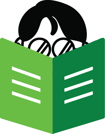 png logo of a boy with glasses reading a green book